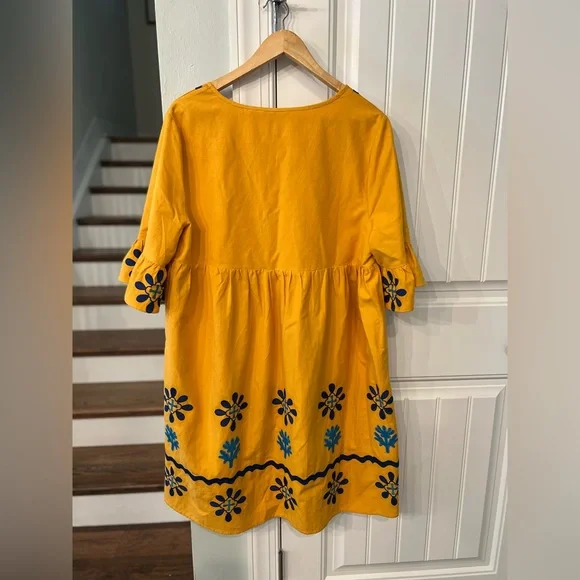 Soft Surroundings Petra Short Dress Women’s Large Yellow Embroidered Boho Tunic - Picture 3 of 6